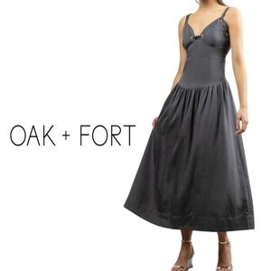 Oak + Fort NWT Drop Waist Dress Metal Eyelets - Asphalt - Size Medium